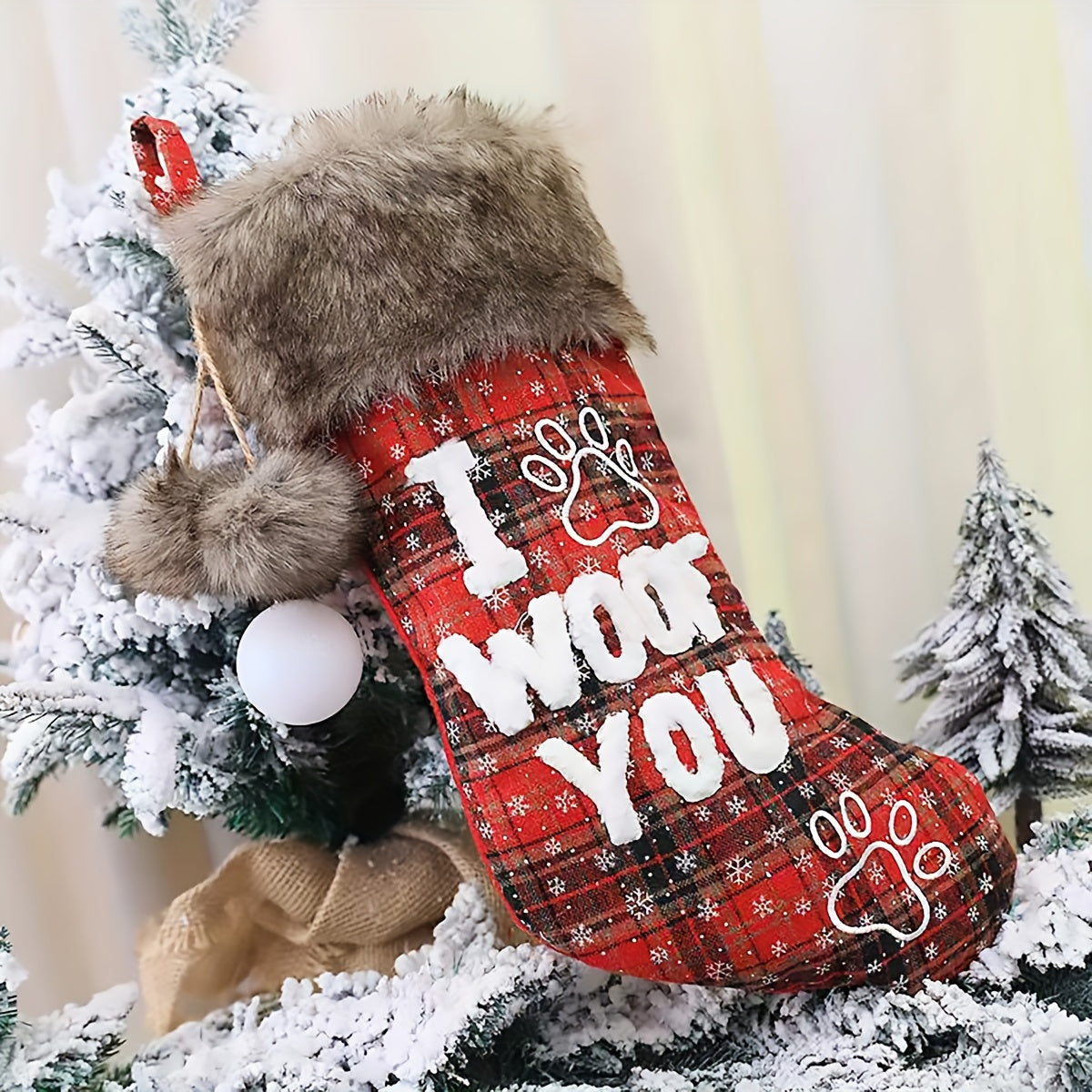 20-Inch Vintage Plaid Christmas Stocking with Snowflake Embroidery & Letter Design