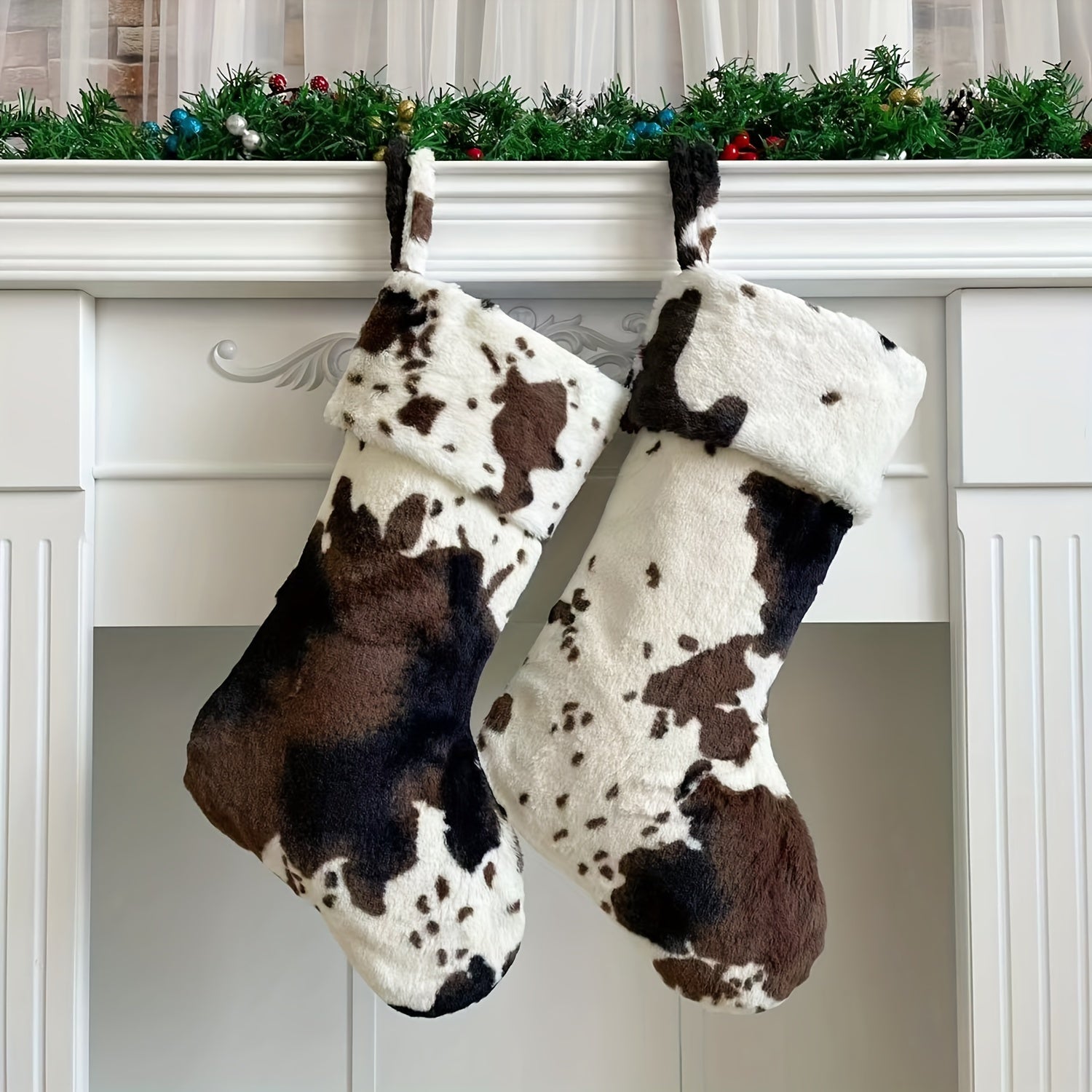20-Inch Plush Cow Print Christmas Stocking - Black & White, Perfect for Candy Gifts & Holiday Decorations