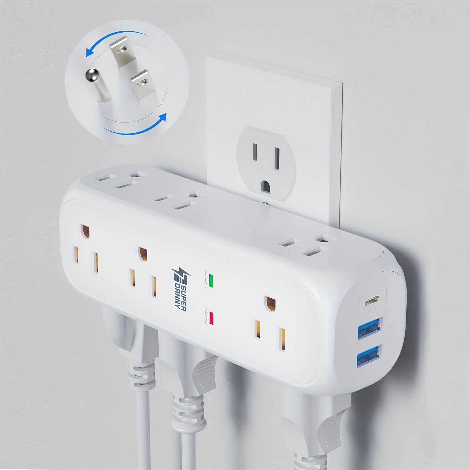 360° Rotating 9 Outlets Multi Plug Outlet Extender