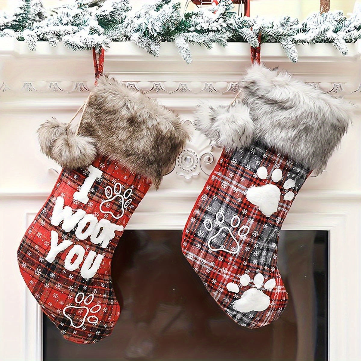 20-Inch Vintage Plaid Christmas Stocking with Snowflake Embroidery & Letter Design