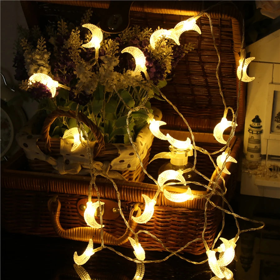10/20/40 LED Moon Light String Twinkle Garlands Battery Powered Christmas Holiday