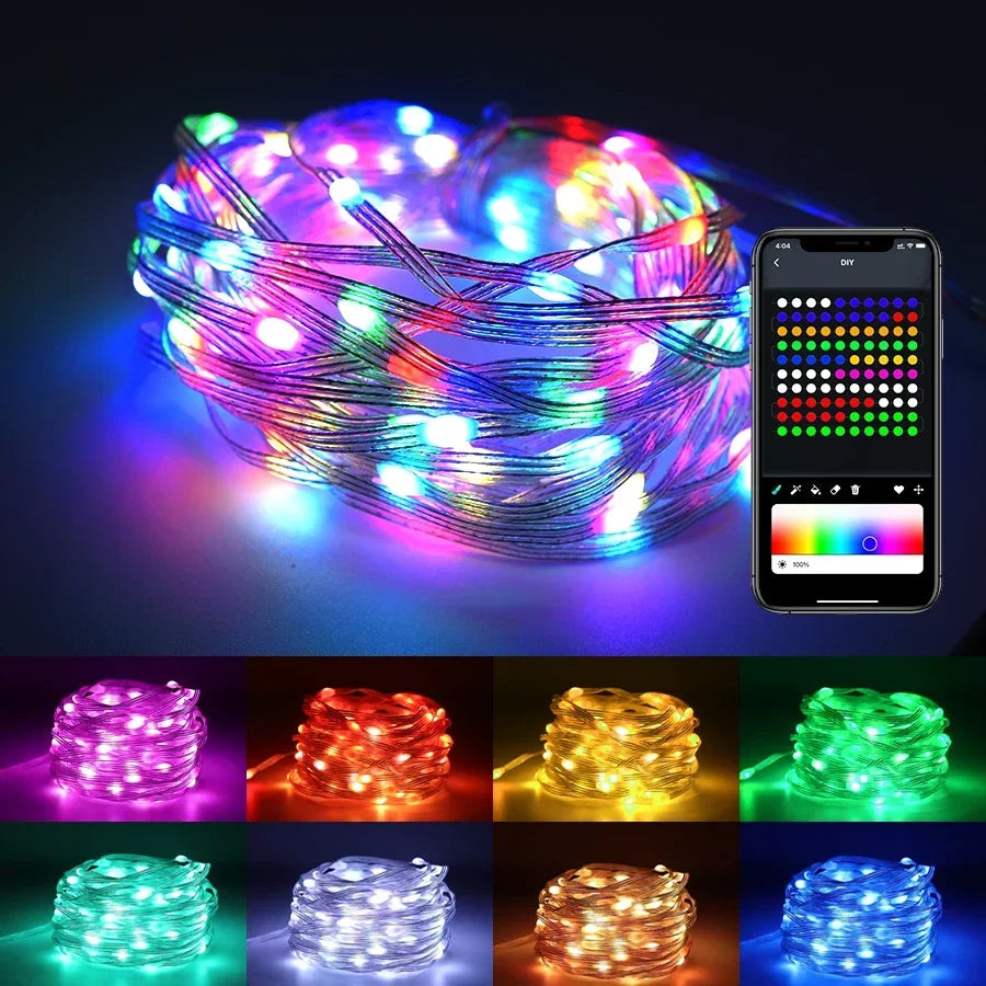 Smart RGB Fairy String Lights USB Twinkle Lights App Control Music Sync Bedroom