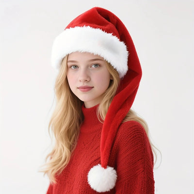 Santa Claus Christmas Hat- Long Plush Polyester Santa Hat for Holiday Parties