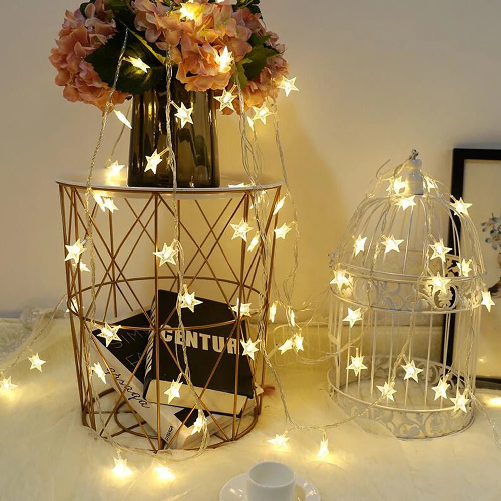 LED Star Fairy Lights Outdoor Chain Lights Garland Bulb String Lights Party