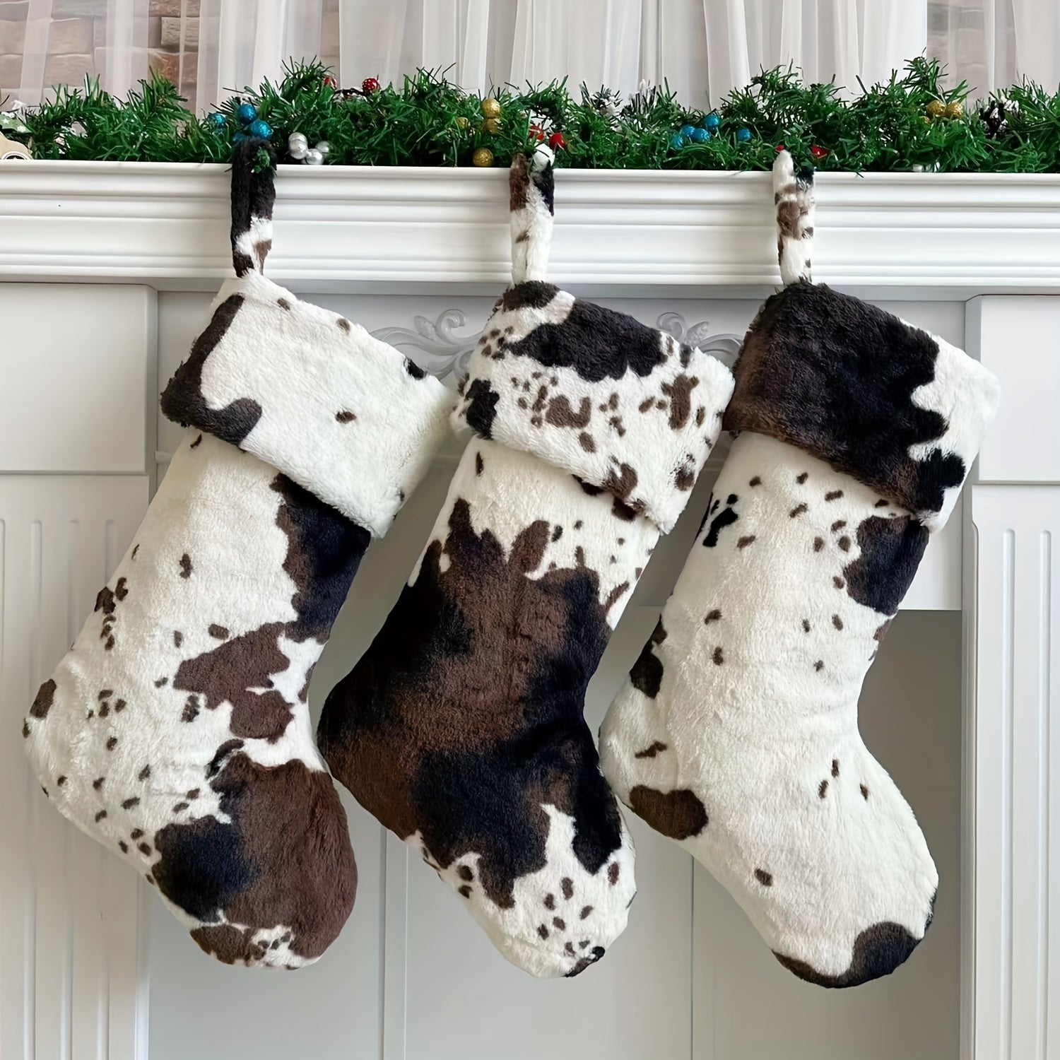 20-Inch Plush Cow Print Christmas Stocking - Black & White, Perfect for Candy Gifts & Holiday Decorations